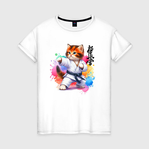 Женская футболка Кёкусинкай карате - крутой котёнок / Белый – фото 1