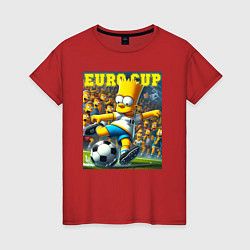 Футболка хлопковая женская Euro cup - Bart Simpson, цвет: красный