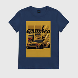 Футболка хлопковая женская Chevrolet Camaro авто, цвет: тёмно-синий