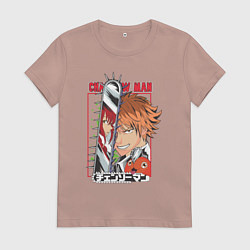 Футболка хлопковая женская Человек-бензопила Денджи Макима Почита, цвет: пыльно-розовый