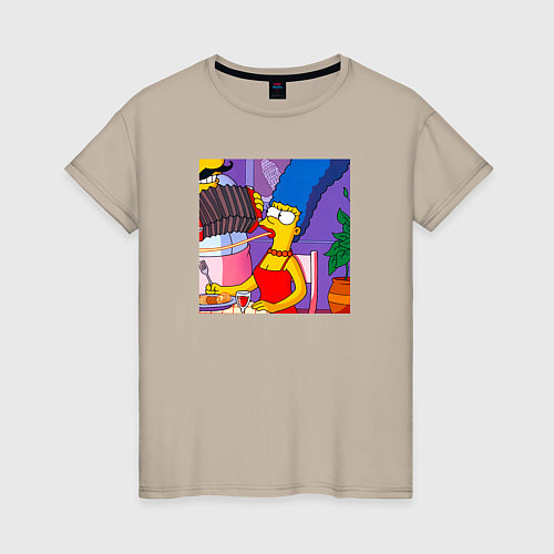 Женская футболка Мардж Симпсон спагетти болоньезе / Миндальный – фото 1