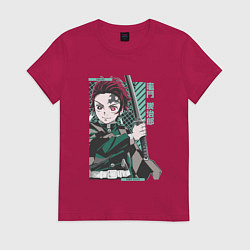 Женская футболка Клинок рассекающий демонов Тандзиро зеленый