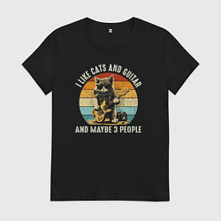 Женская футболка Люблю котов гитару и может быть трёх людей