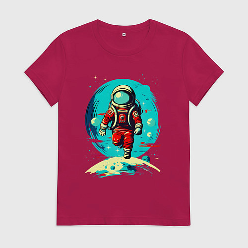 Женская футболка Космонавт на фоне луны / Маджента – фото 1