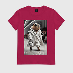 Женская футболка Модный капибара манекенщик - дефиле животных