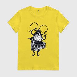 Женская футболка Таракан барабанщик