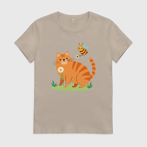 Женская футболка Рыжий кот и пчела / Миндальный – фото 1