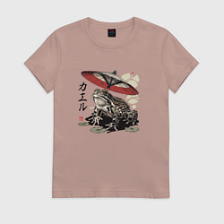 Футболка хлопковая женская Лягушка с зонтом, цвет: пыльно-розовый