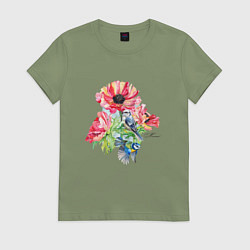 Женская футболка Маковый букет и птицы