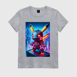 Женская футболка Ужасный пикачу - нейроарт неоновое свечение