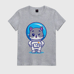 Футболка хлопковая женская Котенок-космонавт, цвет: меланж