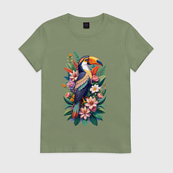 Женская футболка Милый тукан среди цветов