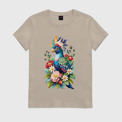 Женская футболка Красивая птица турако среди цветов