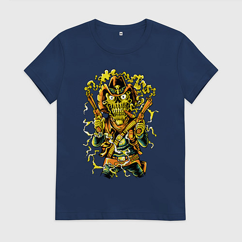 Женская футболка Череп - ковбой с револьверами / Тёмно-синий – фото 1