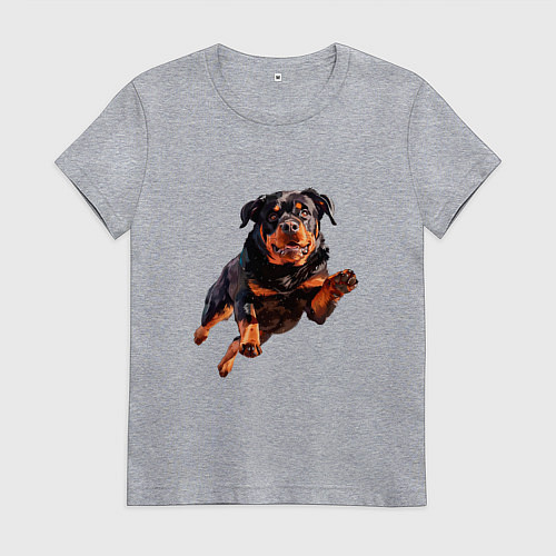 Женская футболка Hunter Dog - Ротвейлер ГТА в прыжке / Меланж – фото 1
