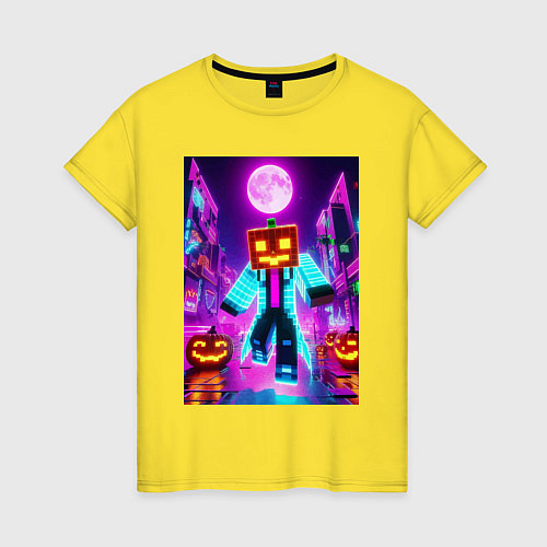 Женская футболка Neon halloween and Minecraft - collaboration / Желтый – фото 1