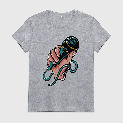 Женская футболка Микрофон в руке / Меланж – фото 1