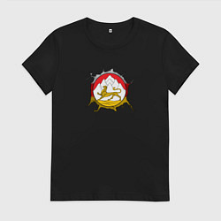 Женская футболка Герб Осетии на порванной ткани