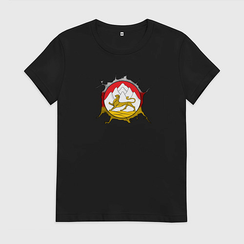 Женская футболка Герб Осетии на порванной ткани / Черный – фото 1