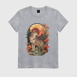 Женская футболка Волк в лесу в японском стиле