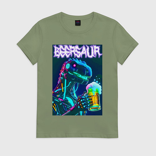 Женская футболка Neon cyber beersaur - neon glow fantasy / Авокадо – фото 1