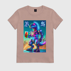 Футболка хлопковая женская Beersaur neon glow - meme, цвет: пыльно-розовый