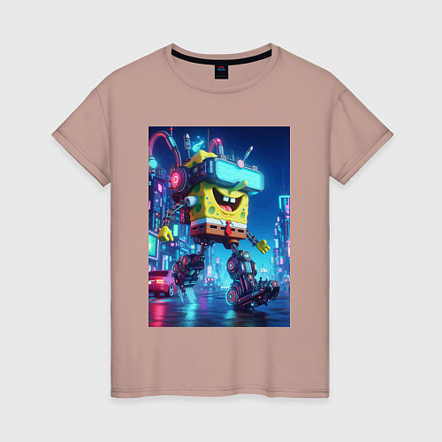 Женская футболка Cyber Sponge Bob - neon glow fantasy / Пыльно-розовый – фото 1