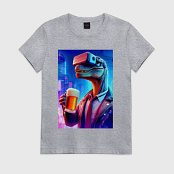 Женская футболка Пивозавр в виртуальных очках - нейроарт