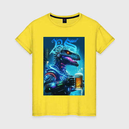 Женская футболка Cyber beersaur with a mug of beer / Желтый – фото 1