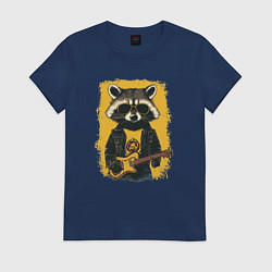 Женская футболка Енот рокер играет на гитаре