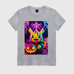 Женская футболка Зомби Пикачу с тыквой - неоновое свечение