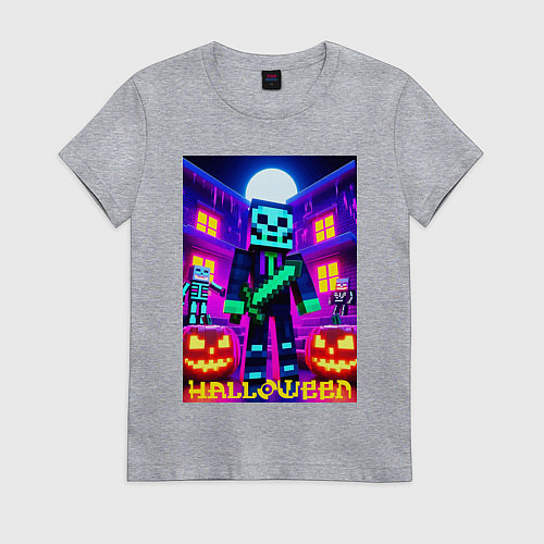 Женская футболка Halloween and Minecraft - neon collaboration / Меланж – фото 1