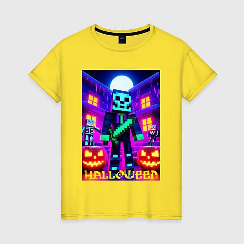 Женская футболка Halloween and Minecraft - neon collaboration / Желтый – фото 1