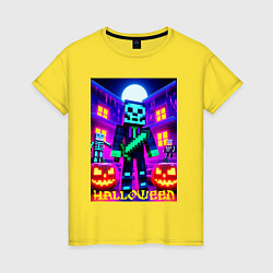 Женская футболка Halloween and Minecraft - neon collaboration