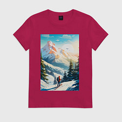 Женская футболка Лыжник в горах
