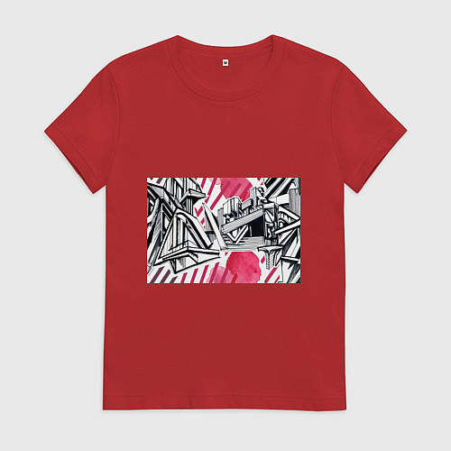 Женская футболка Скетч архитектуры - акварельная абстракция / Красный – фото 1
