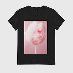 Футболка хлопковая женская Череп сахарная вата, цвет: черный