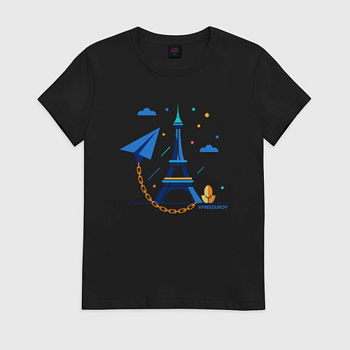 Женская футболка Значок telegram и цепь / Черный – фото 1