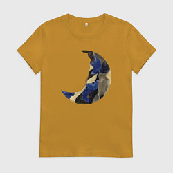 Футболка хлопковая женская Абстрактный полумесяц с узорами, цвет: горчичный