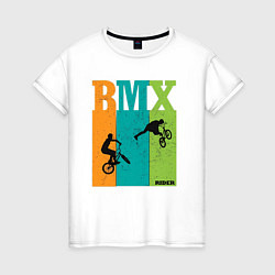 Футболка хлопковая женская BMX велосипед, цвет: белый