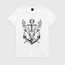 Женская футболка Череп оленя и якорь