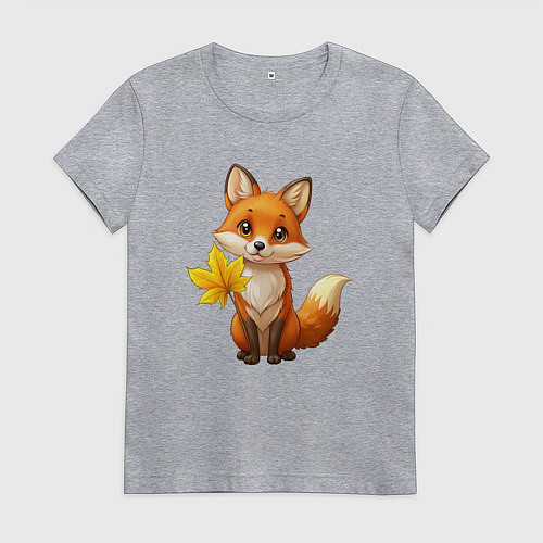 Женская футболка Рыжая лисица с осенним листочком / Меланж – фото 1