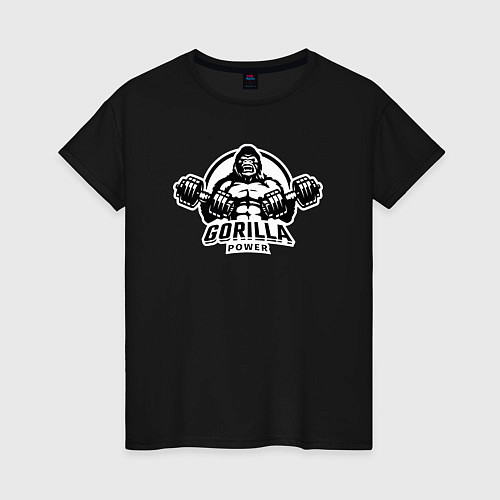 Женская футболка Gorilla power gym / Черный – фото 1