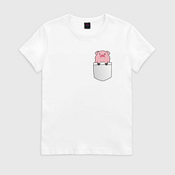 Женская футболка Розовый поросенок в кармане