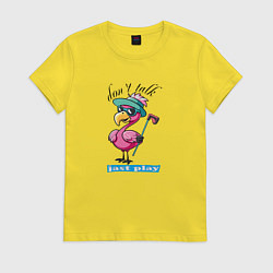 Женская футболка Розовый фламинго играет в гольф