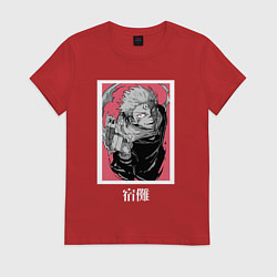 Женская футболка Магическая битва Сукуна розовый фон