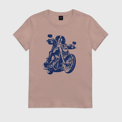 Женская футболка Cпаниель байкер на мотоцикле чоппере