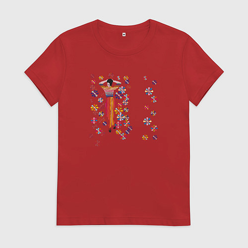 Женская футболка Девушка в цветах / Красный – фото 1