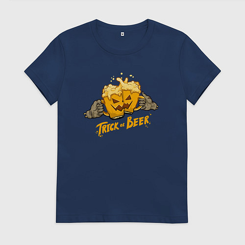 Женская футболка Trick or beer - Halloween / Тёмно-синий – фото 1