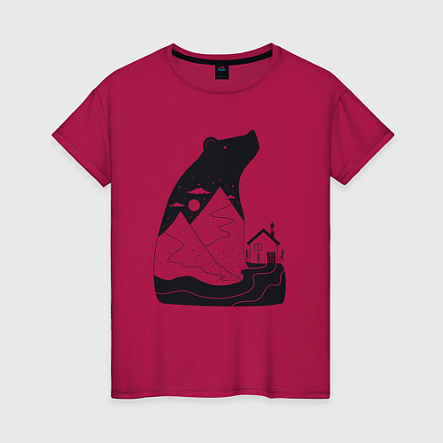 Женская футболка Горы и медведь / Маджента – фото 1